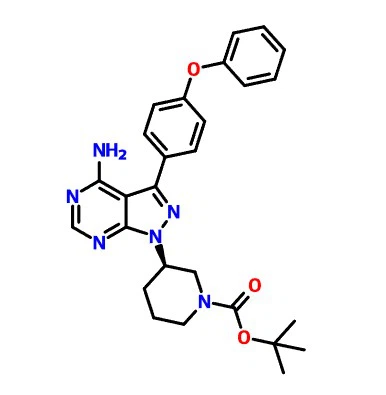 CAS 1022150-11-3 (R)-tret-butilo 3-(4-amino-3-(4-fenoksifenil)-1H-pirazolo[3,{ {10}}d]pirimidin-1-il)-piperidin-1-karboksilatas